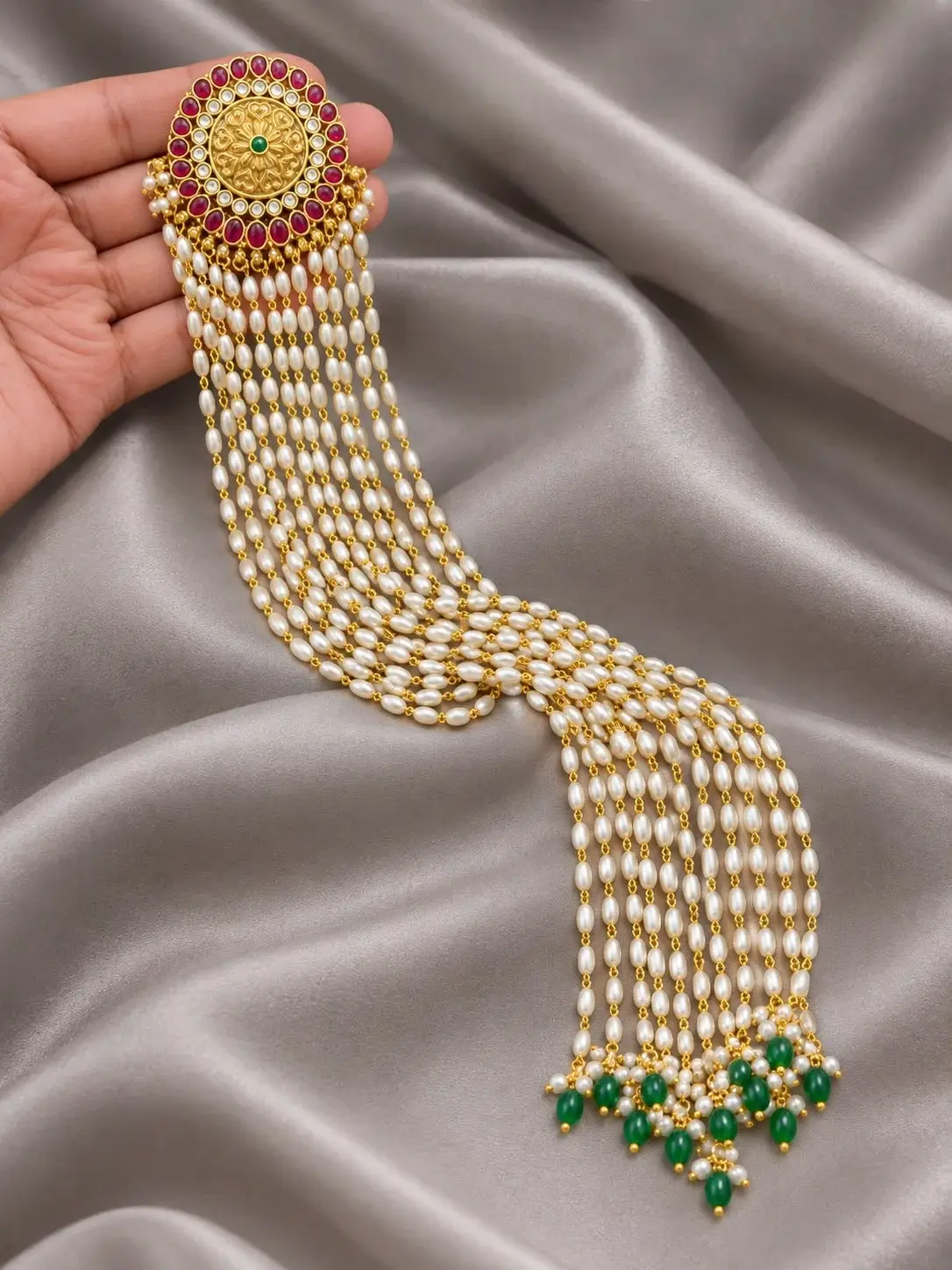 Pearl Chotty with Green Bead Drops